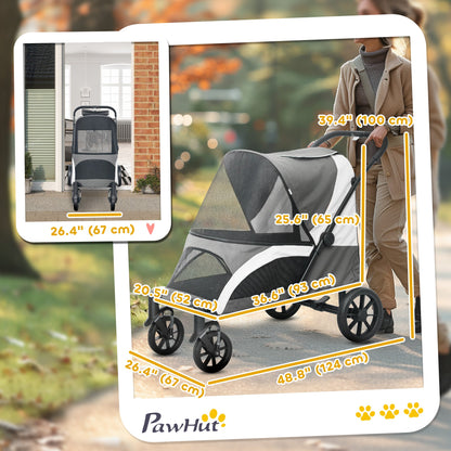 Foldable Pet Stroller for Medium Dogs with Four Big Wheels, Shock-Absorbing Frame, Safety Leashes, Brakes, Black