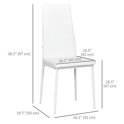 High Back Dining Chairs, Modern Upholstered PU Leather Accent Chairs with Metal Legs for Kitchen, Set of 6, White
