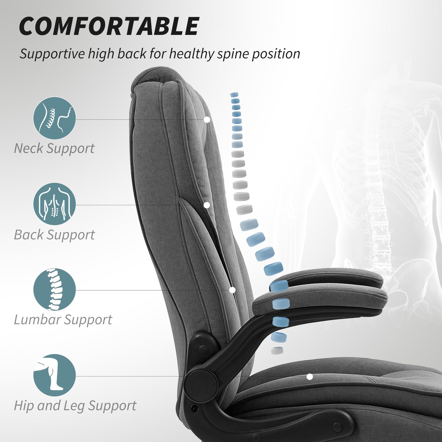 Hayden Executive Office Chair with Flip-up Armrest-Dark Grey