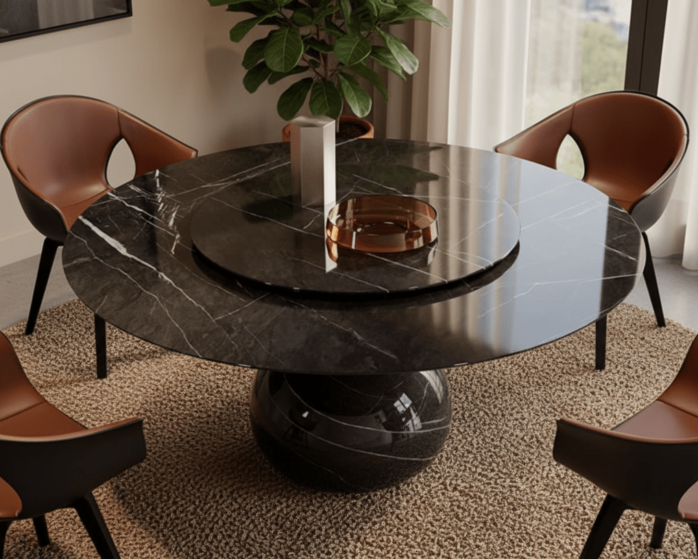 Solaris Round Marble Dining Table with lazy Susan