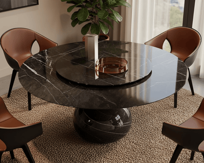 Solaris Round Marble Dining Table with lazy Susan
