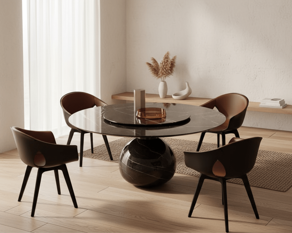 Solaris Round Marble Dining Table with lazy Susan