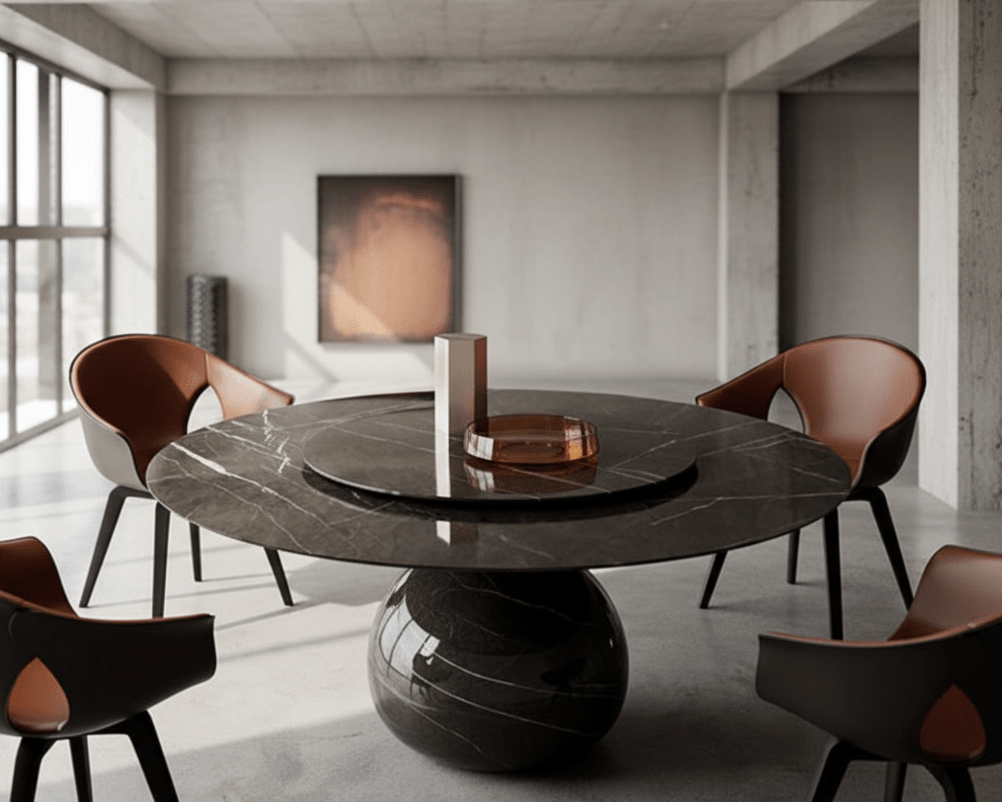 Solaris Round Marble Dining Table with lazy Susan