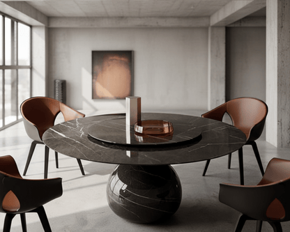 Solaris Round Marble Dining Table with lazy Susan
