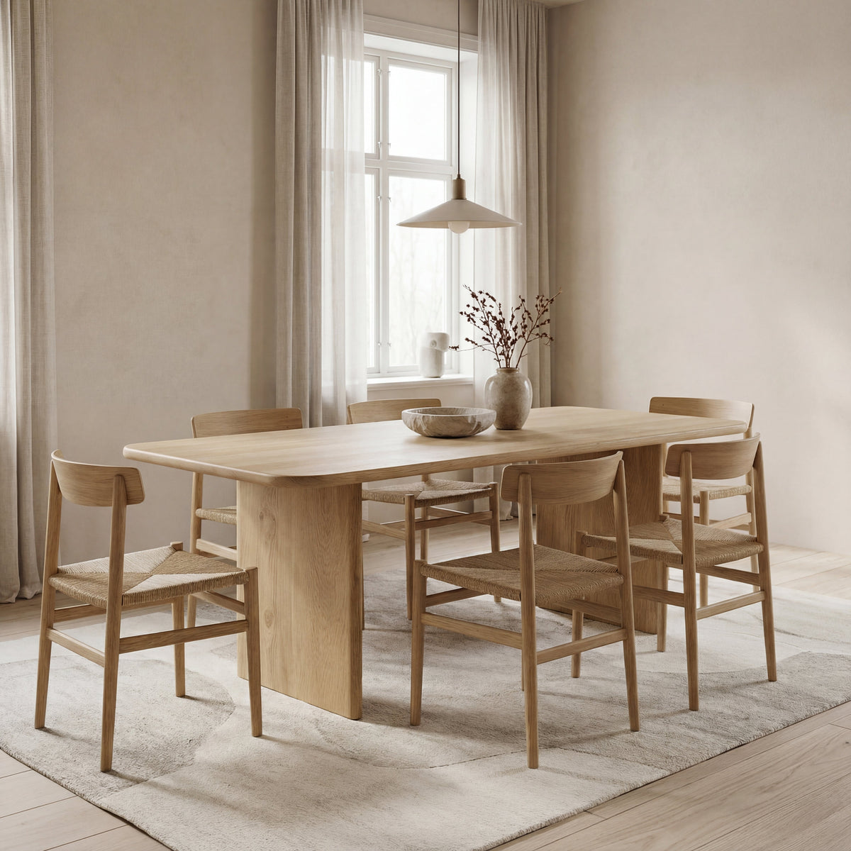 6 person dining table in white oak