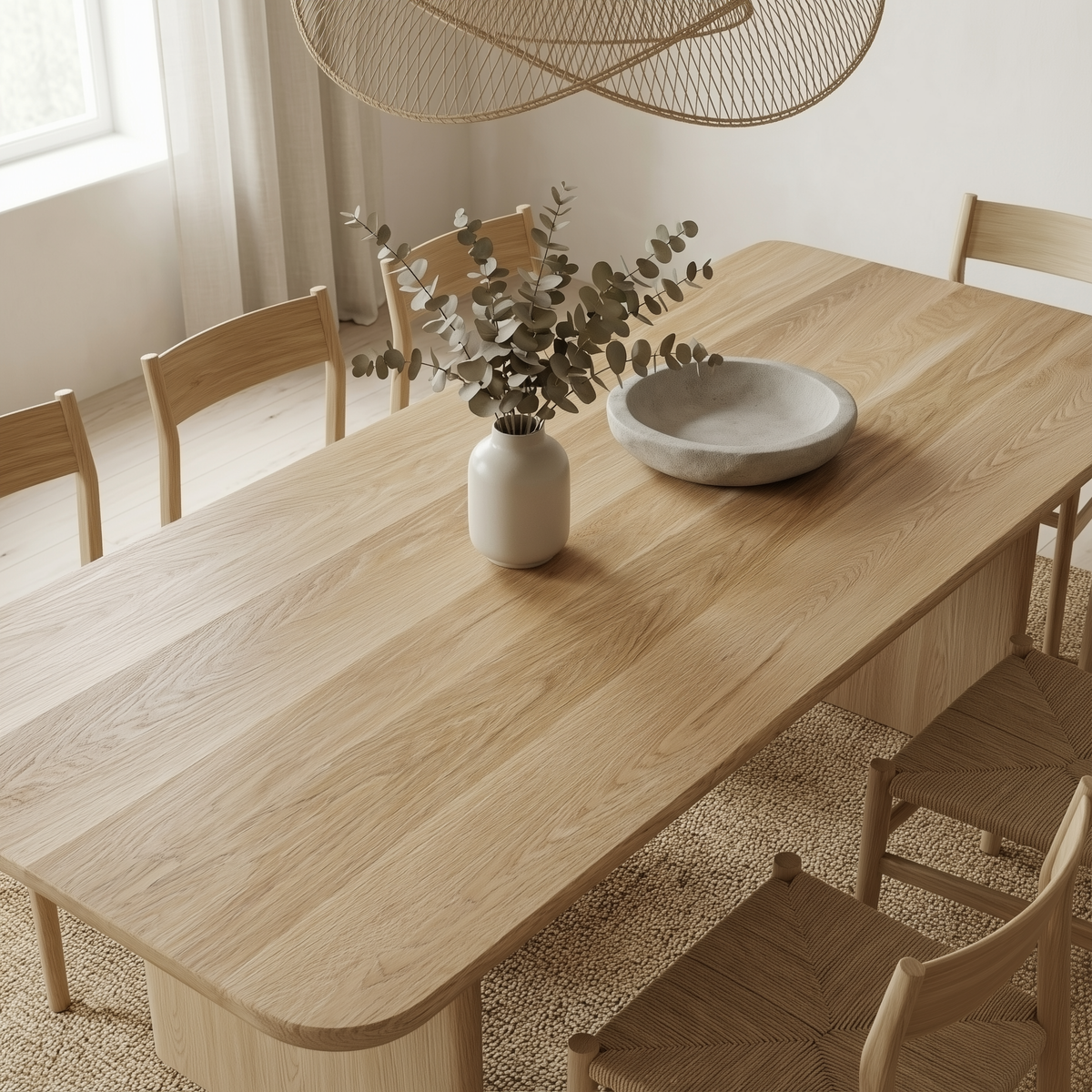 8 person dining table in white oak