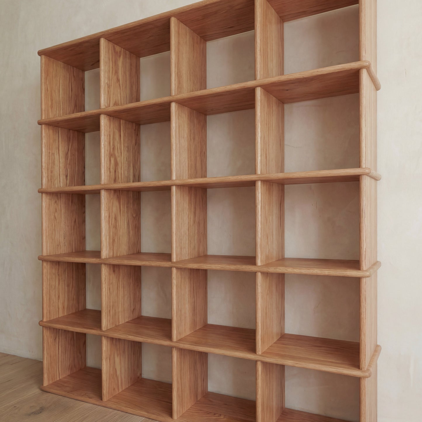 Cube bookshelf in red oak