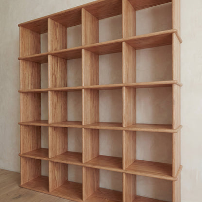 Cube bookshelf in red oak