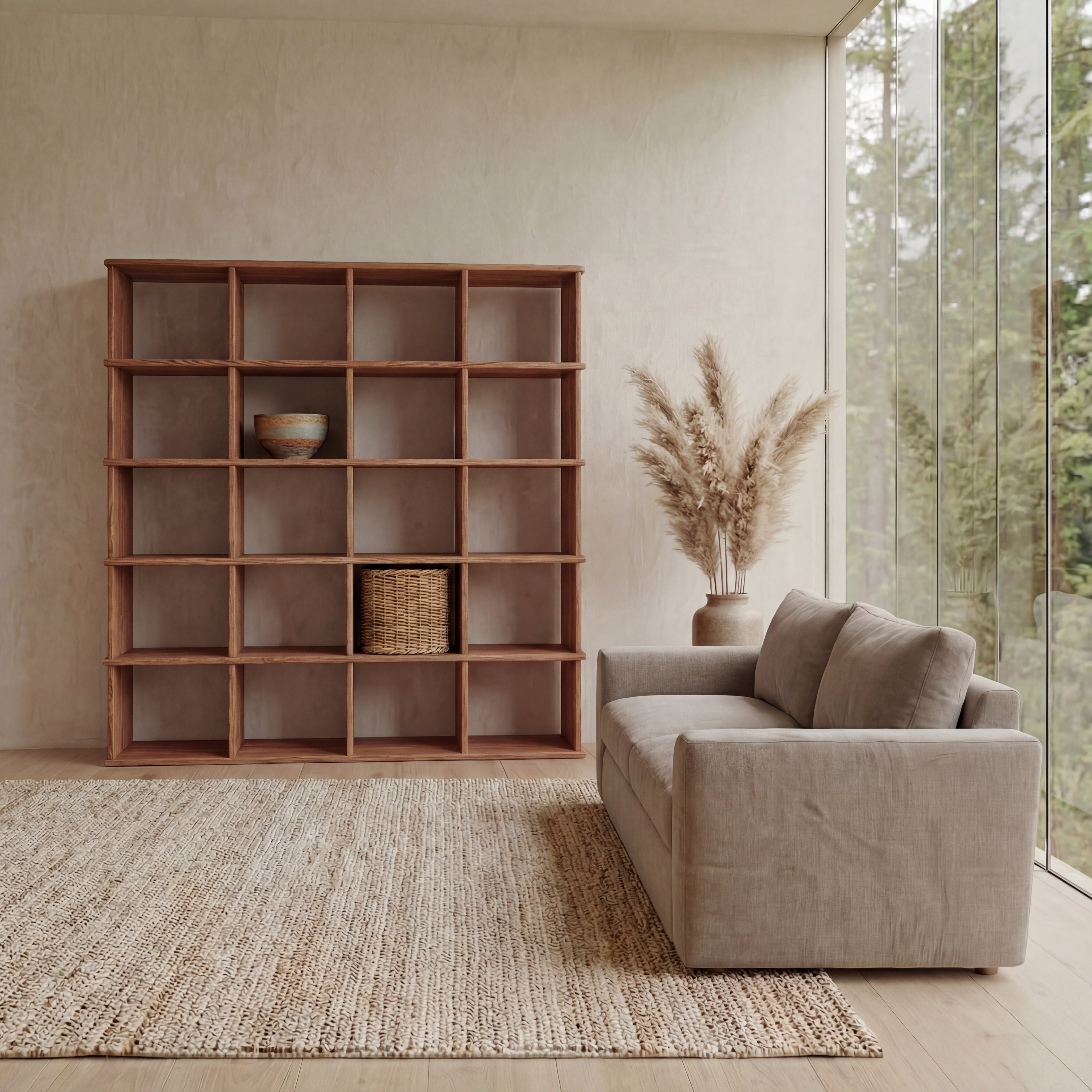 Cube bookshelf in red oak