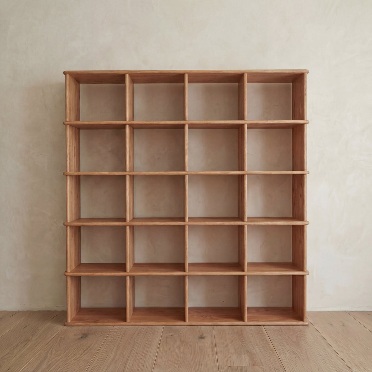 Cube bookshelf in red oak