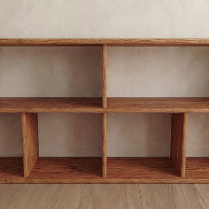 65 inch bookshelf TV stand in red oak