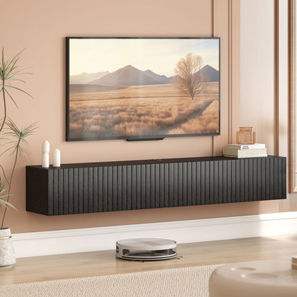 71" Floating TV Stand for TVs up to 72 Inch, Wall Mount Media Console with 2 Fluted Flip-Down Doors, Cable Hole, Black