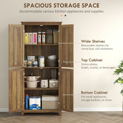 72" Freestanding Storage Cabinet, Kitchen Pantry Cabinet with Doors and Shelves for Dining Room, Natural