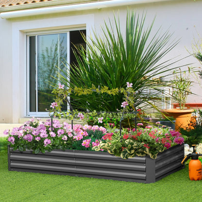 6' x 3' x 1' Raised Garden Bed with 2 Trellis Tomato Cages, Steel Frame Elevated Planter Box, Black