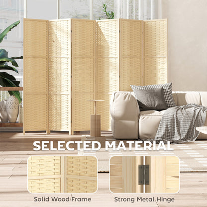 4-Panel Room Divider, 5.6 FT Bamboo Freestanding Folding Privacy Screen for Indoor Bedroom Office, Natural Wood