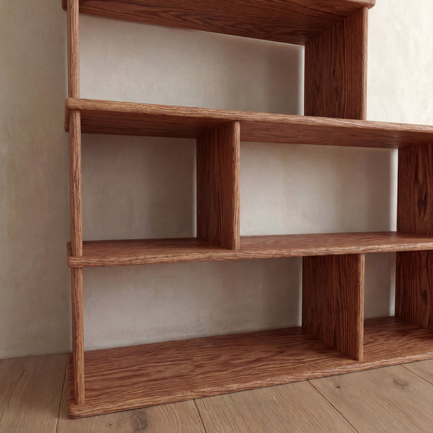 Step bookshelf in red oak