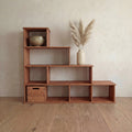 Step bookshelf in red oak
