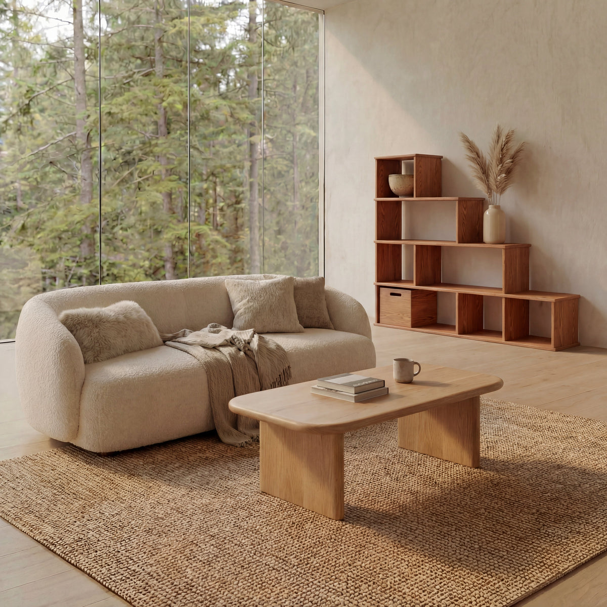 Step bookshelf in red oak