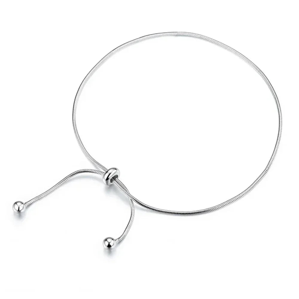 Sterling Silver Snake Charm Anklet (Adjustable)
