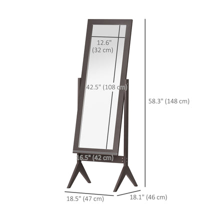 Full Length Mirror, Free Standing Full Body Mirror with Rectangular Frame, Adjustable Angle for Dressing Room, Bedroom, Living Room, Dark Brown
