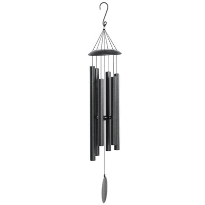 45" Wind Chimes Outdoor Deep Tone Wind Chime with 6 Aluminum Tubes and Hook for Patio, Yard, Garden Decor, Dark Grey