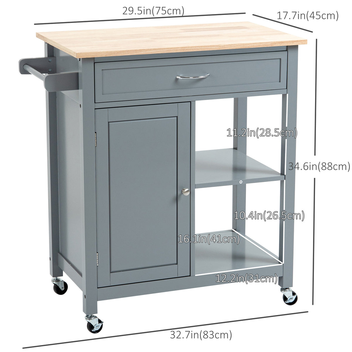 Rolling Kitchen Cart with Wood Top and Drawer, Kitchen Island on Wheels for Dining Room, Black | Canada