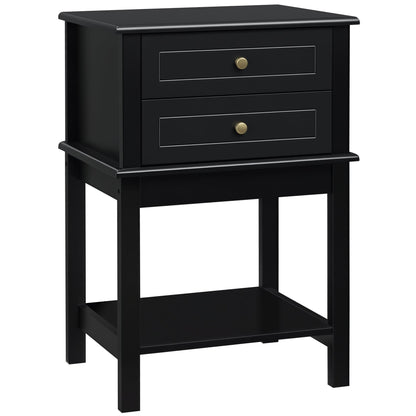 Modern Sofa Side Table, Accent End Table with Drawers and Storage Shelf, Nightstand for Bedroom Living Room, Black