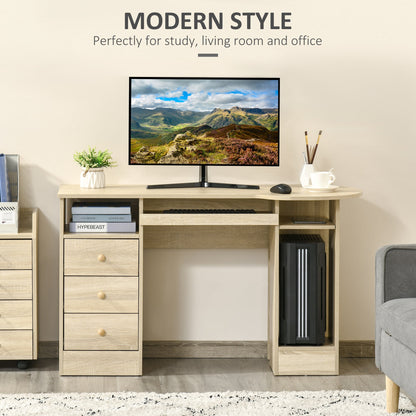 Computer Desk with Storage, Home Office Laptop Table with Shelves and Drawers, Modern Workstation Desk with Keyboard Tray for Study, Living Room, Black