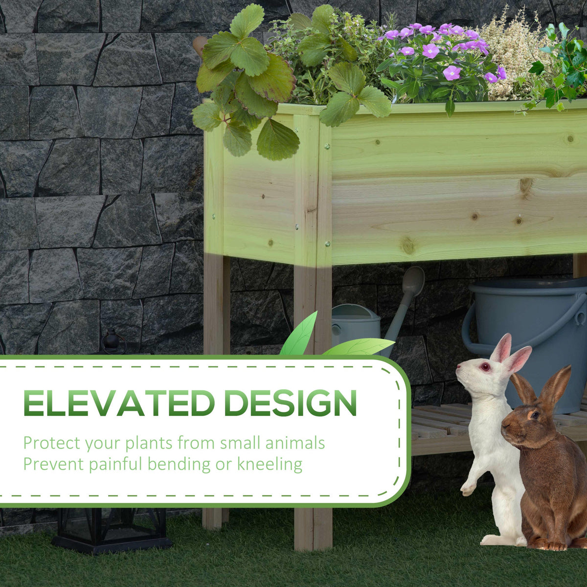 Elevated Planter Box with Storage Shelf for Flowers, Vegetables, and Herbs, 36" x 16" x 32", Grey