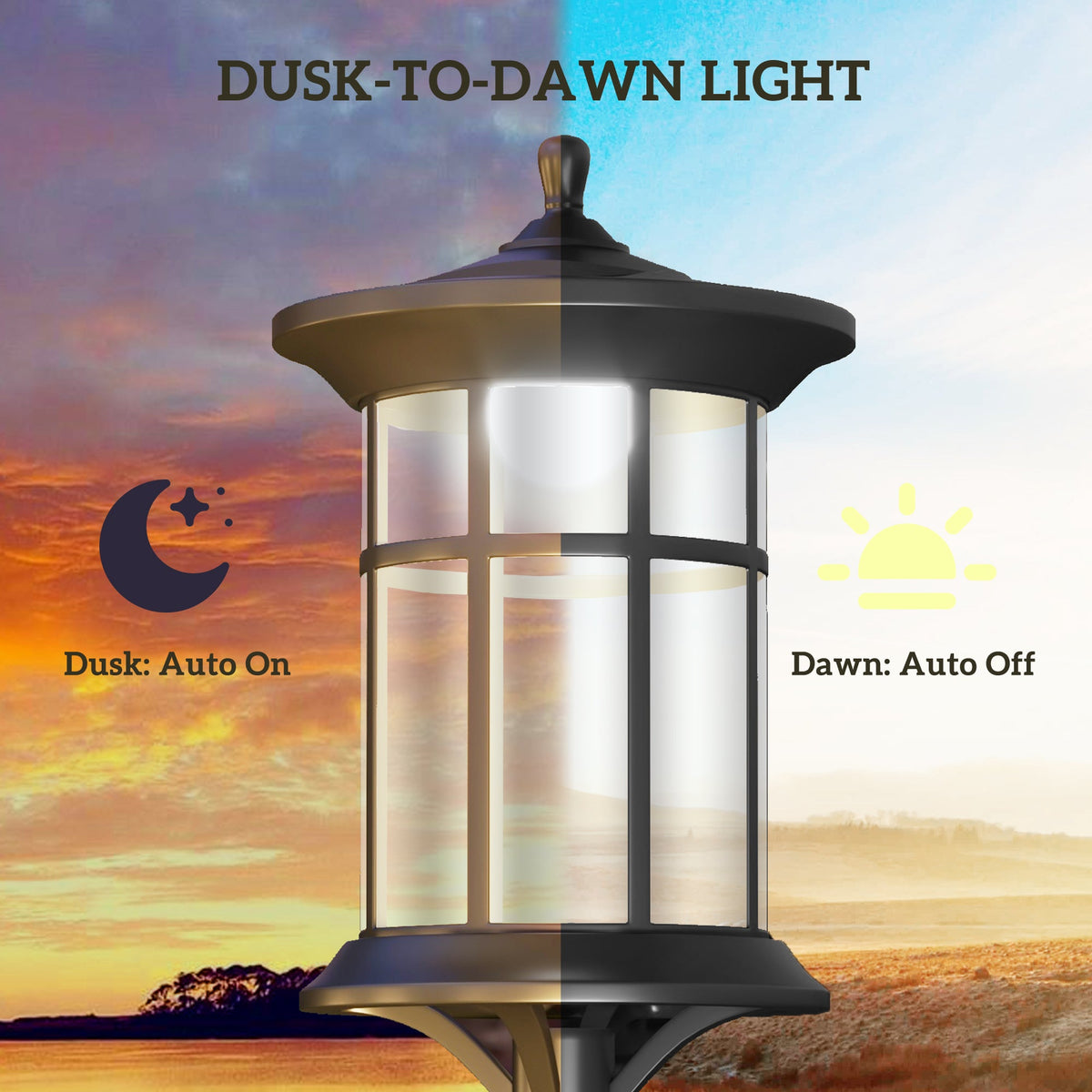 72" Solar Post Light, Cool White LED Outdoor Lamp, Waterproof IP44 for Patio, Garden, Backyard, Pathway, 2 Pack