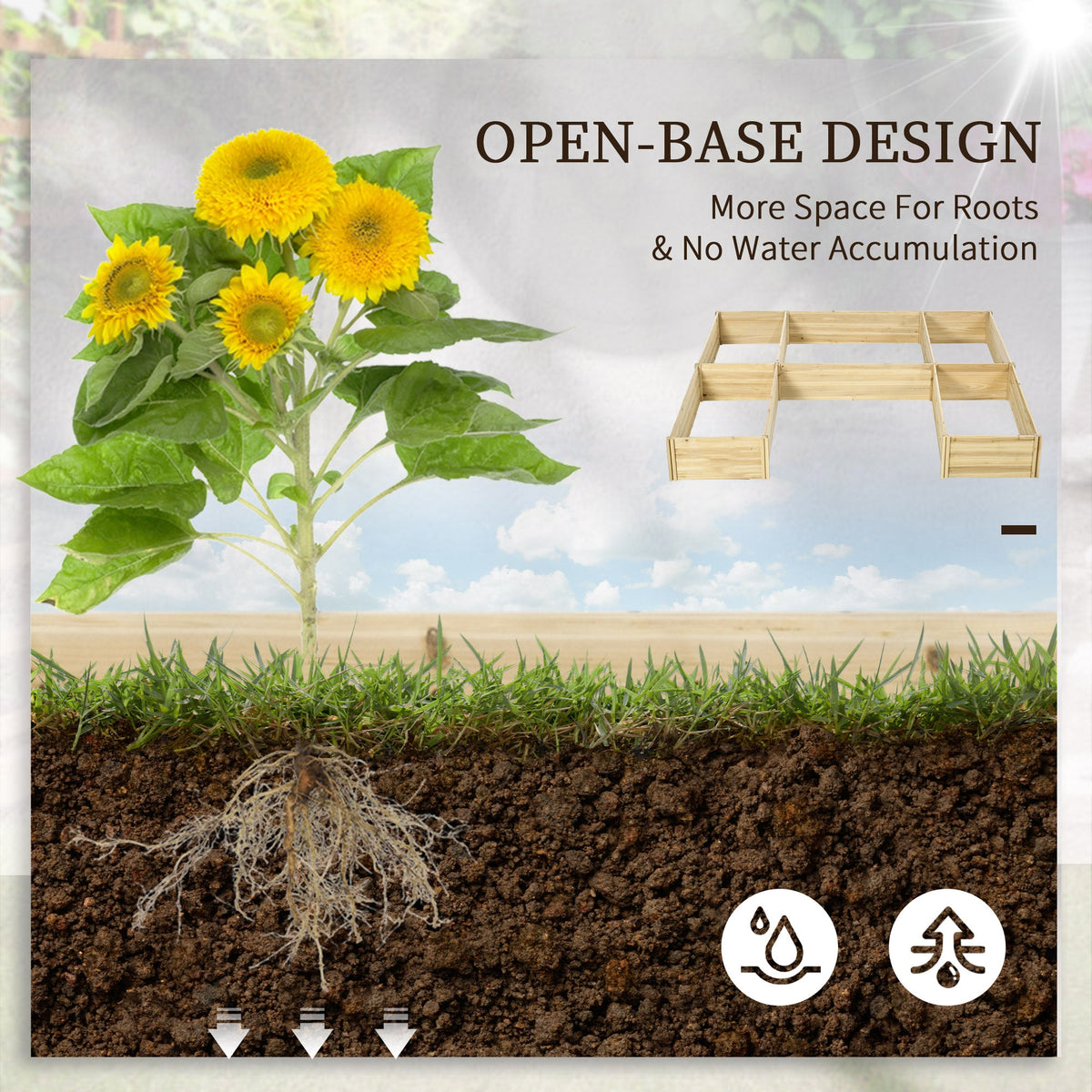 DIY 5-box Garden Planter with Open Bottom for Outdoor Plants, Vegetables, Flowers, Herbs, Brown