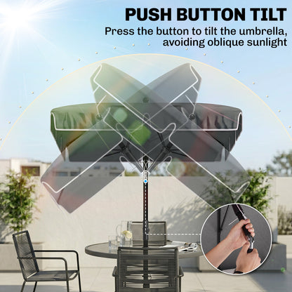 6.5x4ft Rectangle Patio Umbrella Aluminum Tilt Adjustable Garden Parasol Sun Shade Outdoor Canopy Beige