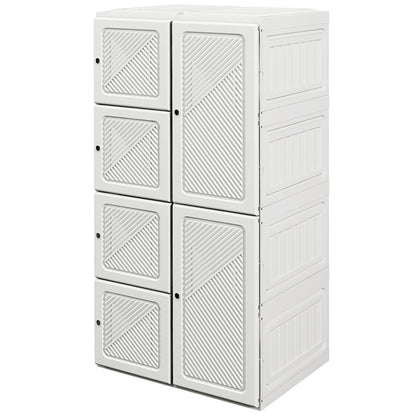 Portable Wardrobe, Foldable Storage Organzier with 8 Compartments, Magnet Doors, White