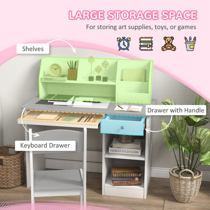 Kids Desk and Chair Set for 5-8 Year Old with Storage, Study Table and Chair for Children, Grey
