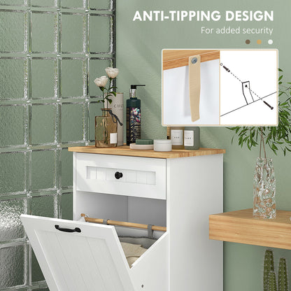 Laundry Cabinet with Removable Basket and Drawer, Tilt-Out Laundry Hamper for Bathroom, Living Room, White