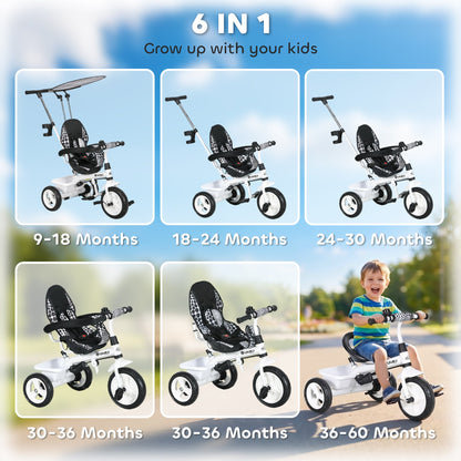 6 in 1 Kids Tricycle with Removable Handlebar and Canopy, Navy Blue