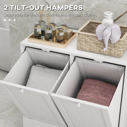 Tilt-Out Laundry Storage Cabinet, Modern Laundry Hamper with 2 Compartments for Bathroom Washroom, Black