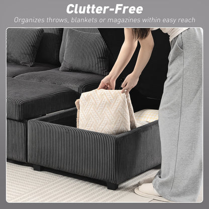 Theo U-Shaped Sleeper Sectional with Storage Chaise-Grey