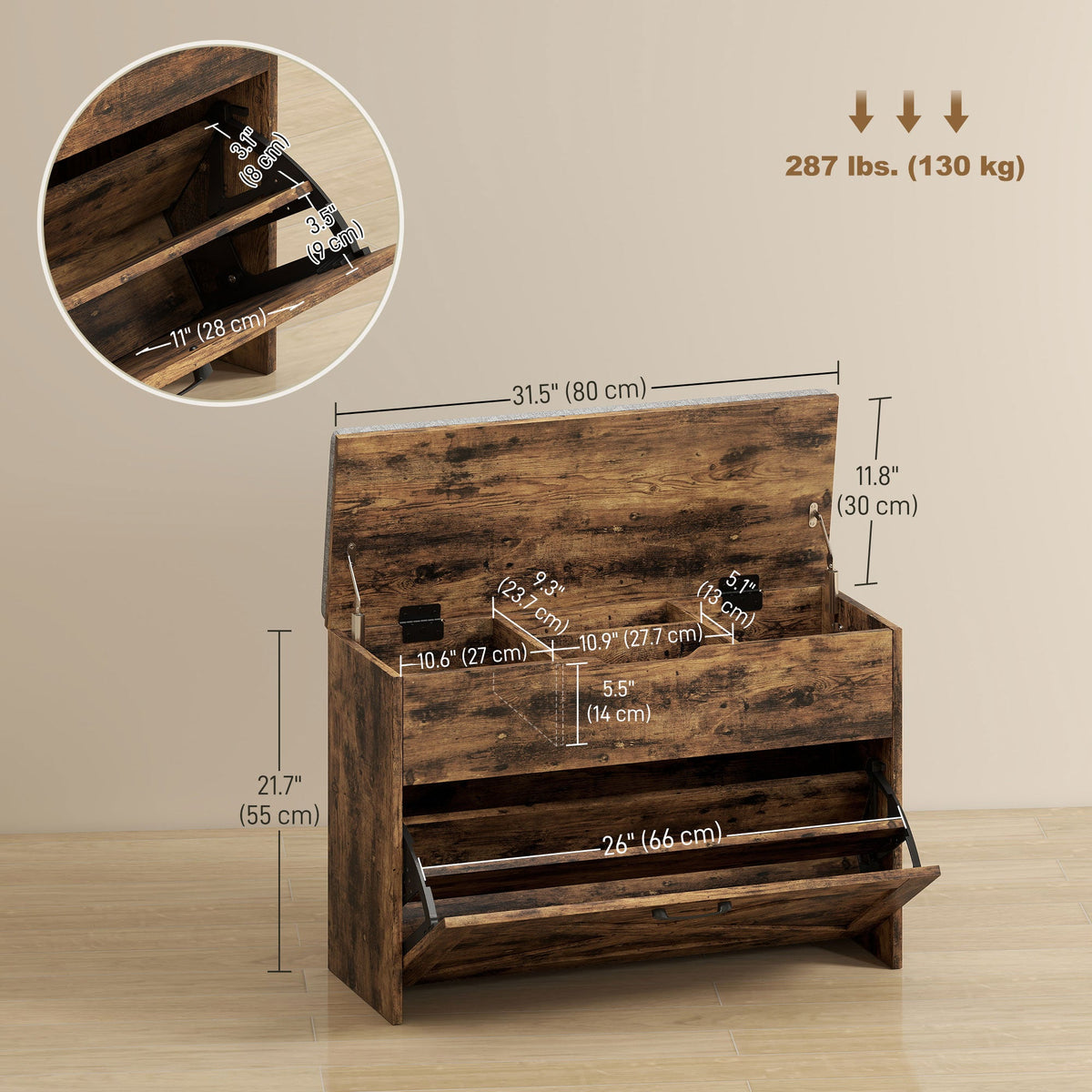 Shoe Storage Bench with Flip Drawer and Lift Top Storage, Entryway Bench with Seat Cushion for Hallway, Black