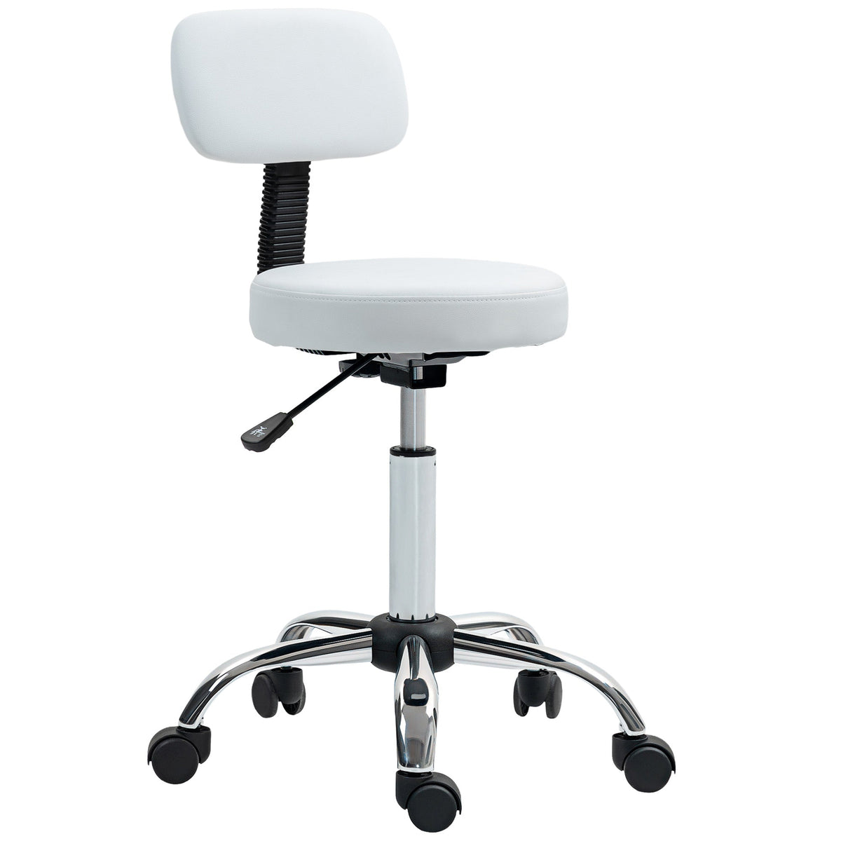 Adjustable Rolling Stool with Removable Backrest, Faux Leather Swivel Stool Chair for Salon Spa, Bar, Massage, Black