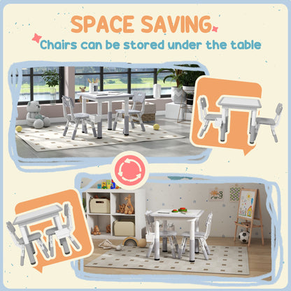 3 Pieces Toddler Table and Chair Set, Height Adjustable Kids Table and Chair Set w/ Storage, for Playroom Grey