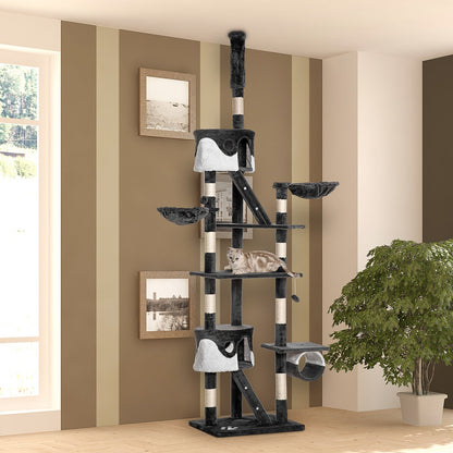 94"-102" Huge Cat Tree Ceiling High Cat Condo Scratching Post Activity Center Multi-Level Play House Light Grey
