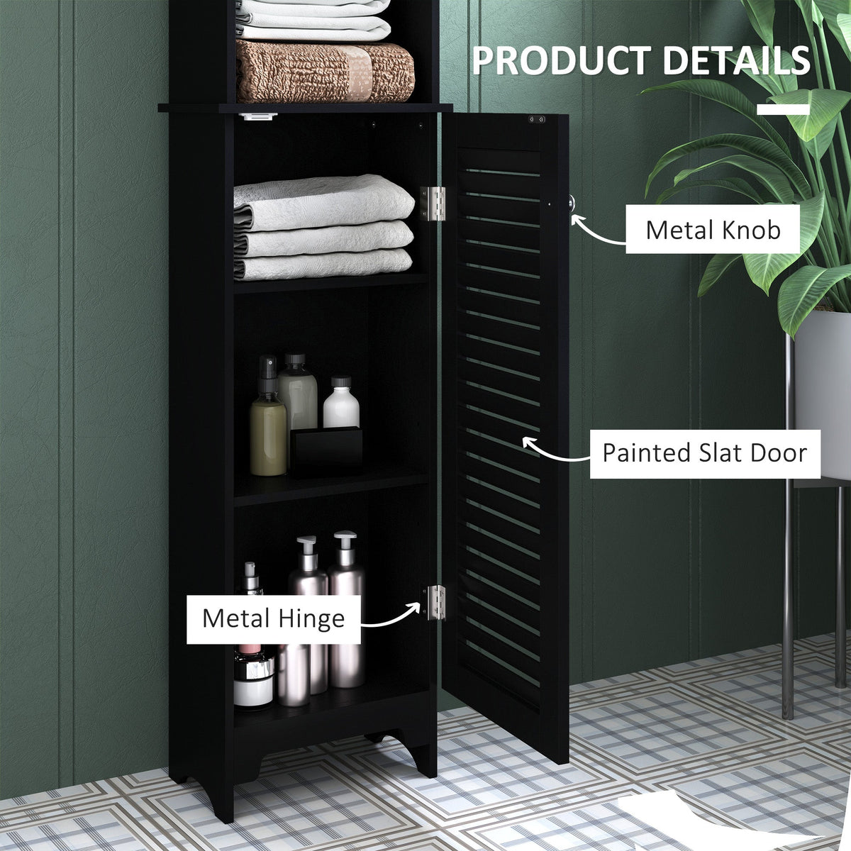 Tall Bathroom Storage Cabinet, Freestanding Linen Tower with 3-Tier Open Adjustable Shelf, White