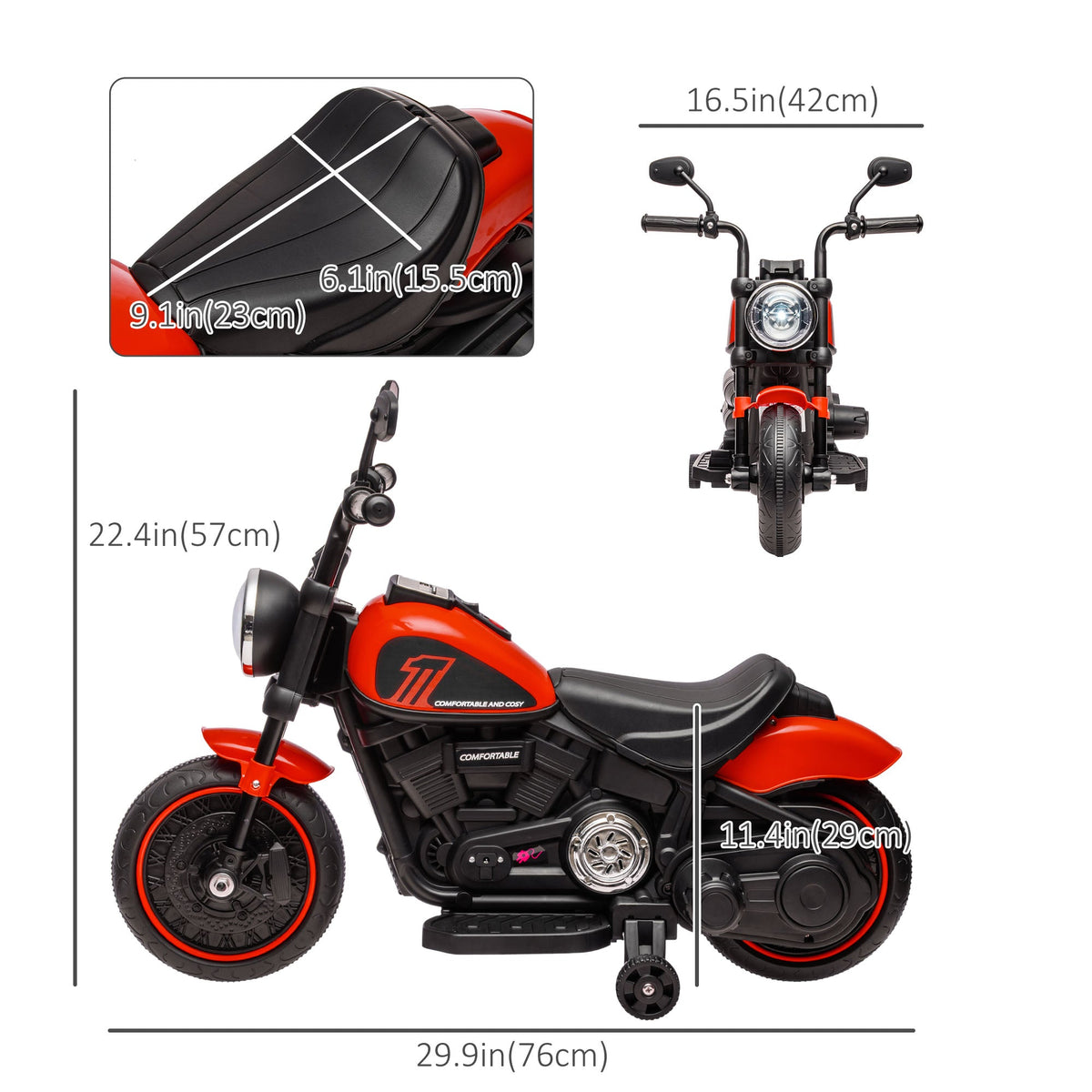 6V Kids Motorcycle with Training Wheels, Foot Pedal, Headlight, Music, Forward/Reverse, Single-Button Start, Blue