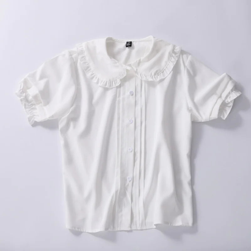 College Style Sweet Ruffle Short Sleeve Women's Top
