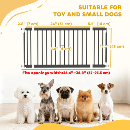 26"-37" Dog Gate, Adjustable Pet Gate, Fits 10" Tall with 2 Extension, Pressure Mount Kit for Stairs and Doorways, Black