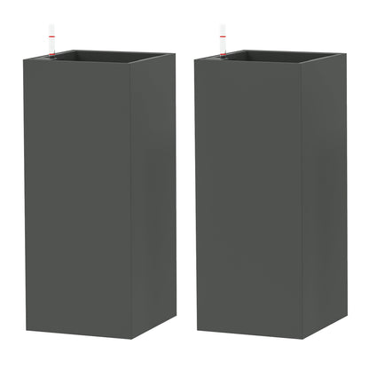 2 Pack Planter Box, 26 Inch Plastic Flower Pots with Water Level Indicator, Drainage Hole and Drain Plug, Dark Grey