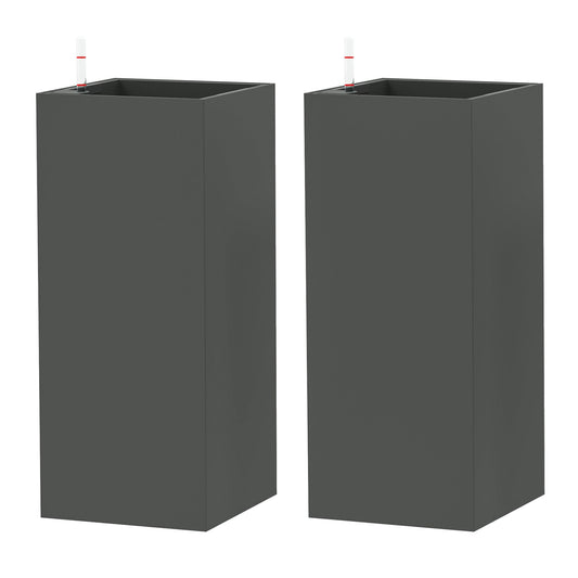 2 Pack Planter Box, 26 Inch Plastic Flower Pots with Water Level Indicator, Drainage Hole and Drain Plug, Dark Grey
