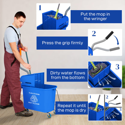 Compact Mop Bucket with Wringer, Mop Bucket on Wheels, 5 Gallon, Separate Dirty and Clean Water, Yellow