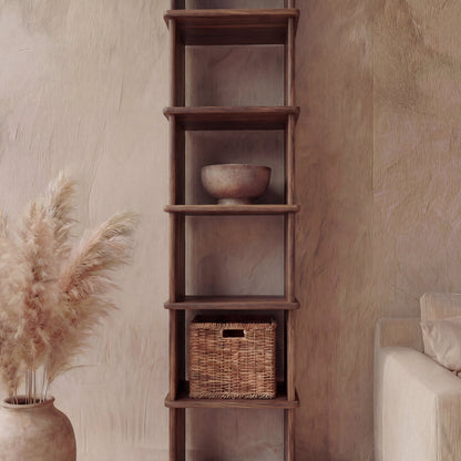 Tall narrow bookcase in walnut